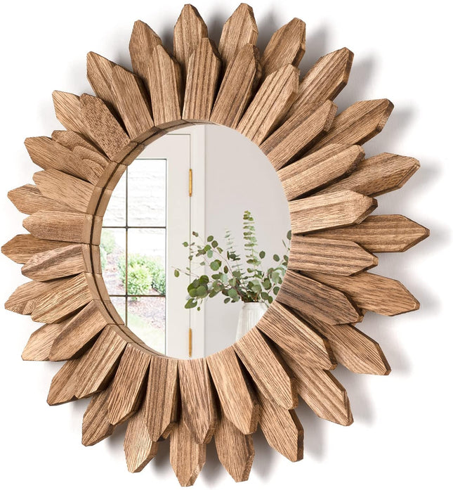 Decorative 12" Wall Mirror – Rustic Sunburst, Boho Style, Carbon Black
