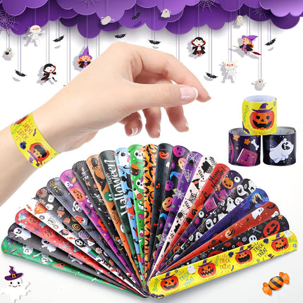 48-Piece Halloween Slap Bracelets, Rubber Wristbands, Party Favors & Treat Bag Fillers