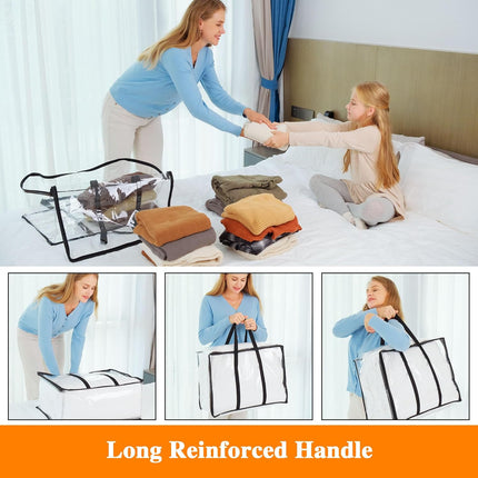 3 Pack 40L Clear Clothes Storage Bags Foldable Zipper Blanket Organizer