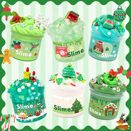 6 Pack Christmas Green Slime – Stocking Stuffers & Xmas Party Favors for Kids
