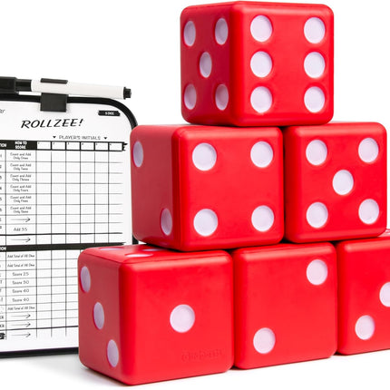 Large Red Foam Dice Set with Dry Erase Scoreboard for Family Games