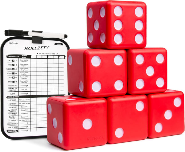 Large Red Foam Dice Set with Dry Erase Scoreboard for Family Games