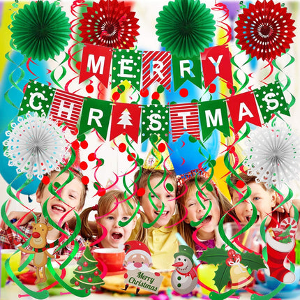 Merry Christmas Banner Paper Fan Garland Confetti Dots Streamers Party Decor