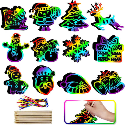 48PCS Christmas Crafts Scratch Art for Kids – Magic Rainbow Scratch-Off Paper Cards