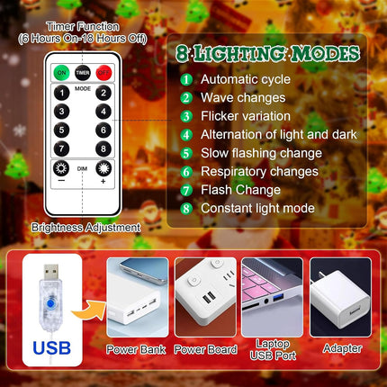 Christmas Tree Fairy Lights – LED Santa Claus, Snowman & Moose Waterproof String