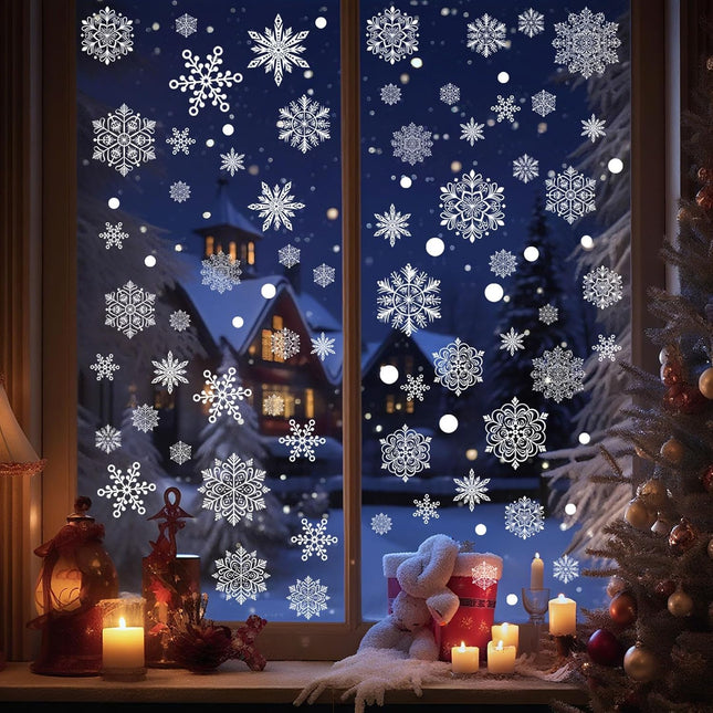 249 Pcs Christmas Snowflake Window Clings | Large White Winter Stickers