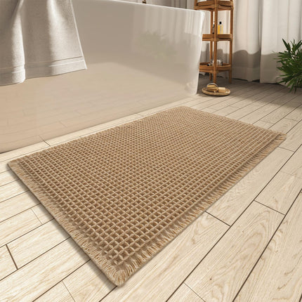 Waffle Bath Mat 17x24", Ultra Absorbent Non-Slip Quick Dry Bathroom Rug, Brown
