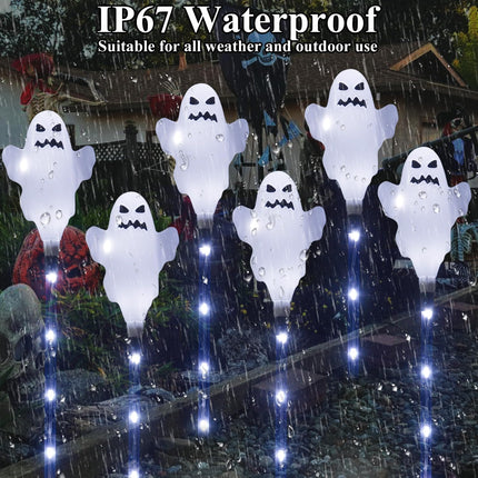 6-Pack Solar Halloween Ghost Lights, Waterproof Pathway Decor for Yard & Garden