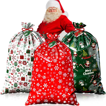 3 Pack Large Christmas Gift Bags – 55x36" Santa Bags with Strings & Tags