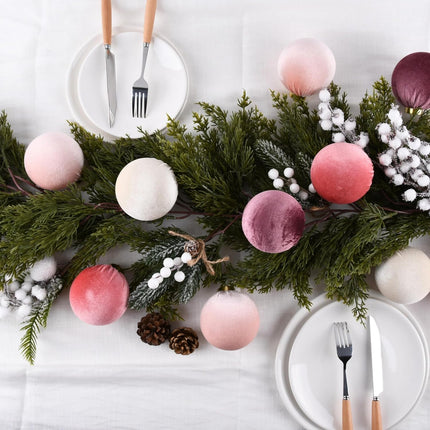15pcs Velvet Christmas Ornaments Pink & Beige Shatterproof Balls, 80mm (3.15")