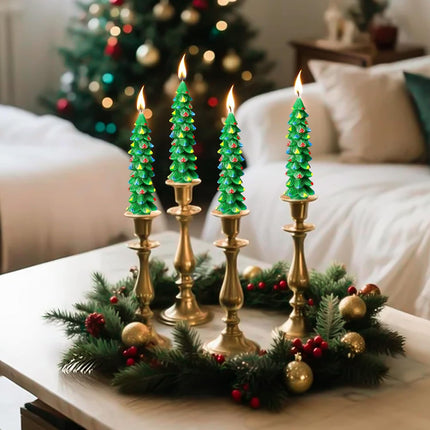 2-Pack Christmas Tree Candles – 5" Green Beeswax Holiday Table Decor