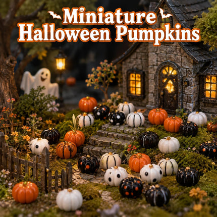 60-Piece Mini Resin Pumpkins with Box, Orange Black White Tabletop Fall Decor