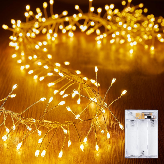 10Ft 120 LED Starry Firecracker Fairy Lights, Waterproof Silver Wire, Battery Operated