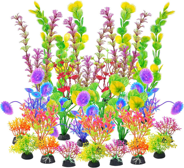 17 Inch Artificial Aquarium Plant Green Plastic Fish Tank Decoration with Ceramic Base