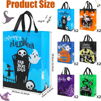 12-Piece Halloween Trick or Treat Tote Bags, Reusable Non-Woven Bags 15.7x11.8in