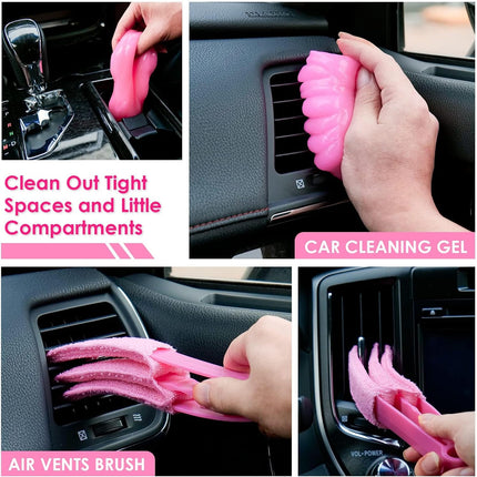 17Pcs Pink Car Interior Cleaning Kit Windshield Cleaner Detailing Brushes Gel Accessories
