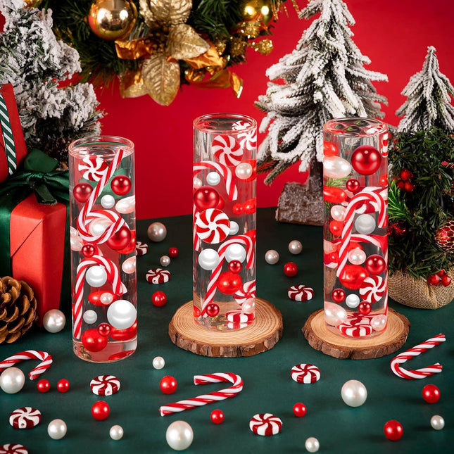 120PCS Christmas Vase Fillers – Red & White Candy Cane Decorations for Table