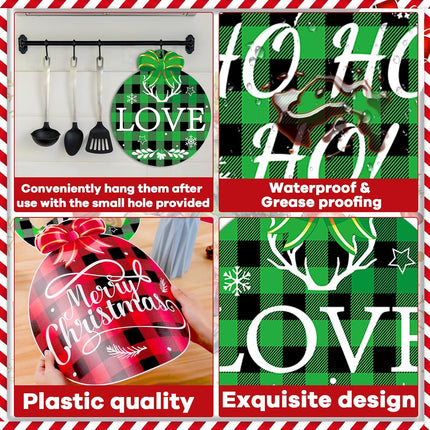 6-Pack Merry Christmas Round Placemats – Buffalo Plaid Washable Holiday Table Mats