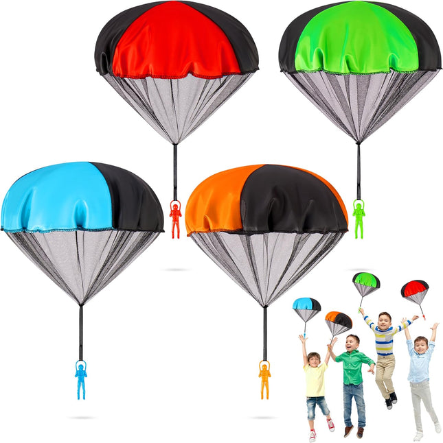 4PCS Hand Throw Parachute Toys Rip Stop Flying Game for Boys Girls Ages 3+