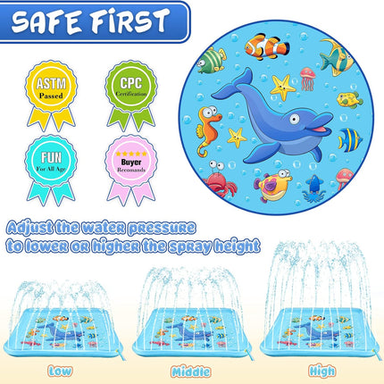 Toddler Splash Pad with Sprinkler, Inflatable Wading Pool Backyard Toy