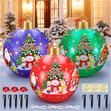 3 Pcs 24" Giant Inflatable Christmas Balls – Large Outdoor Holiday Yard Ornaments