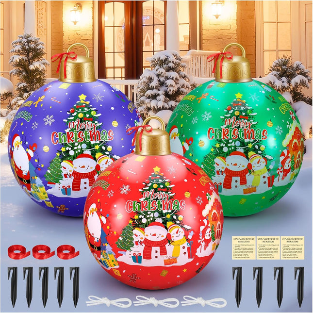 3 Pcs 24" Giant Inflatable Christmas Balls – Large Outdoor Holiday Yard Ornaments