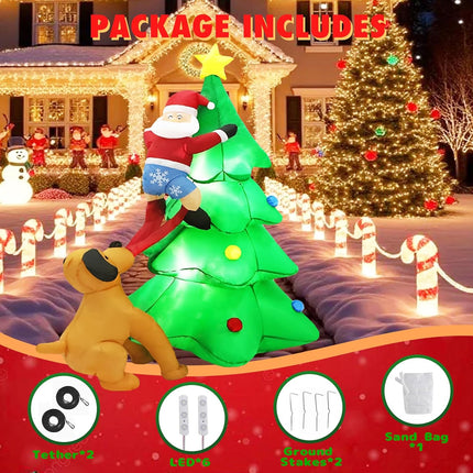 6FT LED Christmas Inflatable Tree, Santa Chased by Dog, Yard Party Decoration
