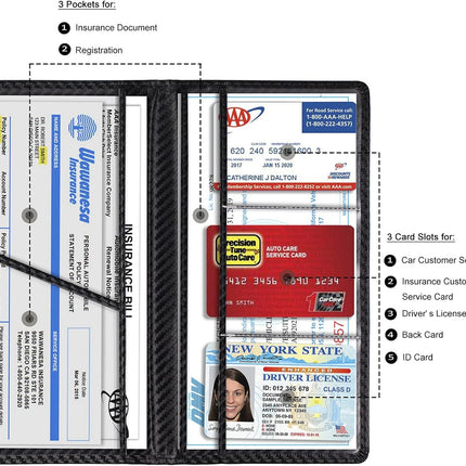 Car Registration & Insurance Card Holder – Carbon Fiber Organizer for Glove Box