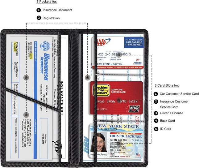 Car Registration & Insurance Card Holder – Carbon Fiber Organizer for Glove Box