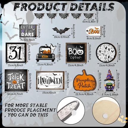 14-Piece Halloween Tiered Tray Decor, Ghost Pumpkin Wood Signs, Rustic Farmhouse