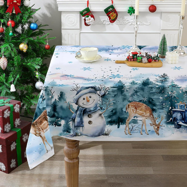 Christmas Tablecloth for Rectangle Tables – 52x70", Snowman & Truck Print