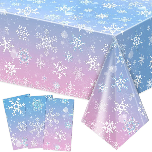 3 Pack Xmas Tablecloth – Blue & Purple Snowflake Disposable Waterproof Table Cover