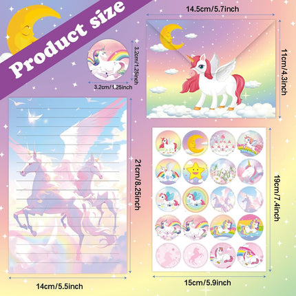160PCS Letter Writing Set – 50 Papers, 50 Envelopes, 60 Stickers, Rainbow Unicorn