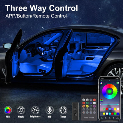 Interior Car LED Strip Lights – RGB 2-in-1, Wireless APP & Remote, Music Mode