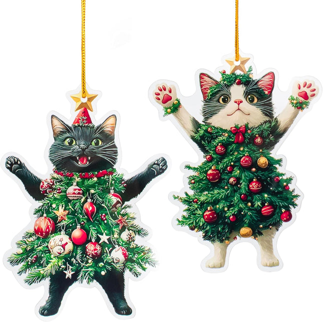 4PCS Black & White Cat Christmas Ornaments – Acrylic Tree Decorations 2025