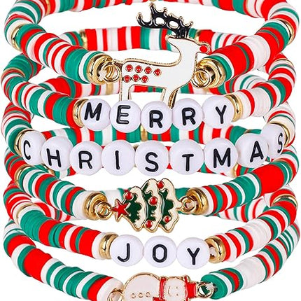 6PCS Christmas Bracelets for Women – Candy-Style Red, White & Green Set