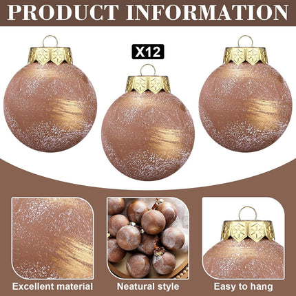 12PCS Rustic Christmas Ball Ornaments – Neutral Brown Shatterproof Tree Decorations