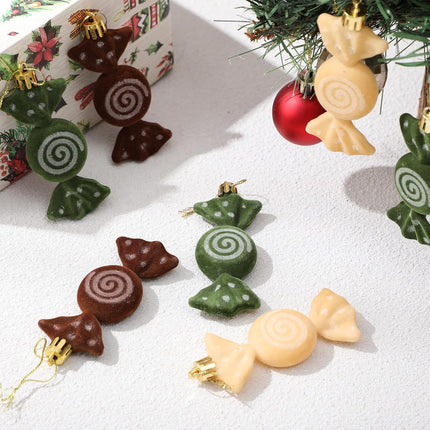 12PCS Christmas Tree Velvet Candy Ornaments – Flocked Glitter Hanging Decor
