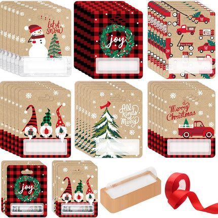 48 Sets Christmas Money Holders – Xmas Tree & Snowman Design with Plastic Cover & Red Accent