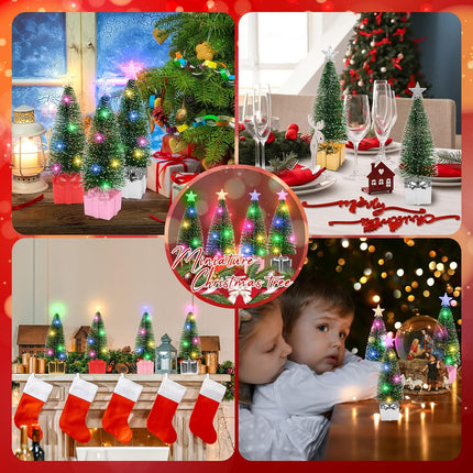 4-Pack Mini Christmas Trees – Tabletop Trees with LED Lights for Indoor Christmas Decoration