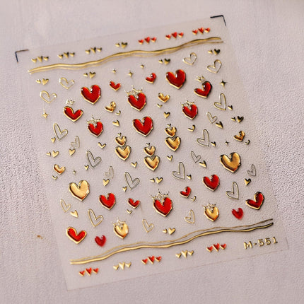 Valentine’s Day 5D Heart Nail Stickers: Red & Gold Embossed Nail Art for DIY Manicure