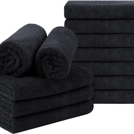 Black Salon Towels – Pack of 12, Soft & Absorbent Microfiber, 16x29 in
