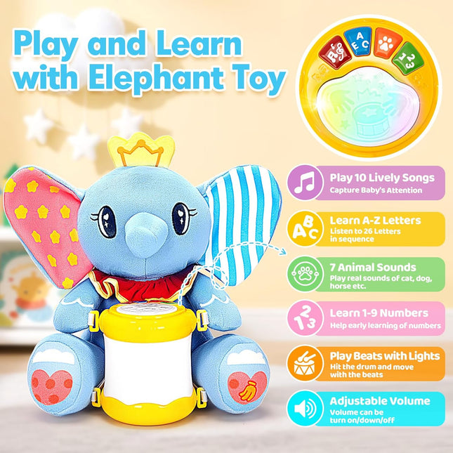Stuffed Elephant Musical Toy – Light-Up Drum for Babies 6–12 Months+