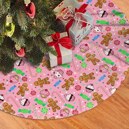 36" Pink Santa Gingerbread Tree Skirt Farmhouse Xmas Tree Mat