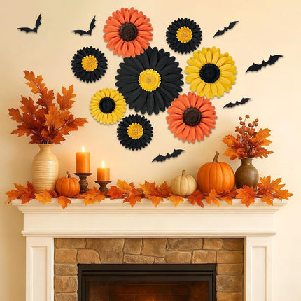 Halloween Office Decorations, 3D Bats, Spider Webs & Paper Flowers for Walls
