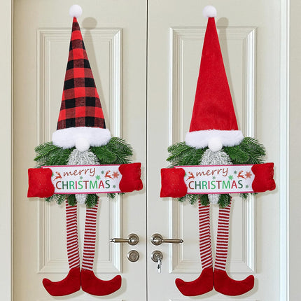 2PCS Hanging Gnome Wreaths – Artificial Pine Xmas Door & Wall Decor