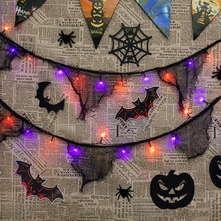 9.9FT Halloween Black Gauze String Lights, 30 LED Orange & Purple, 8 Modes, Timer