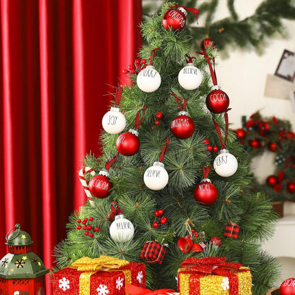 Merry Pattern Ball Christmas Ornaments, Hanging Decorations with Buffalo Plaid Bows Tree