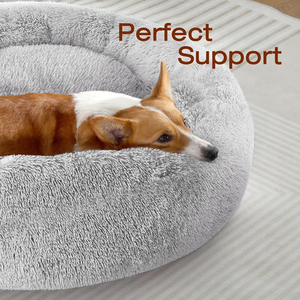 Small Dog & Cat Bed – Calming Donut, Soft Fluffy Cushion, 20" Washable