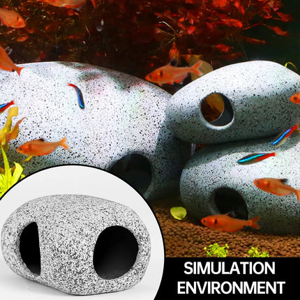 3 Piece Ceramic Aquarium Rock Cave Set Stackable Betta Fish Shrimp Hideout Decor